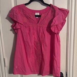 Chic Pink Embroidered Ruffled Blouse